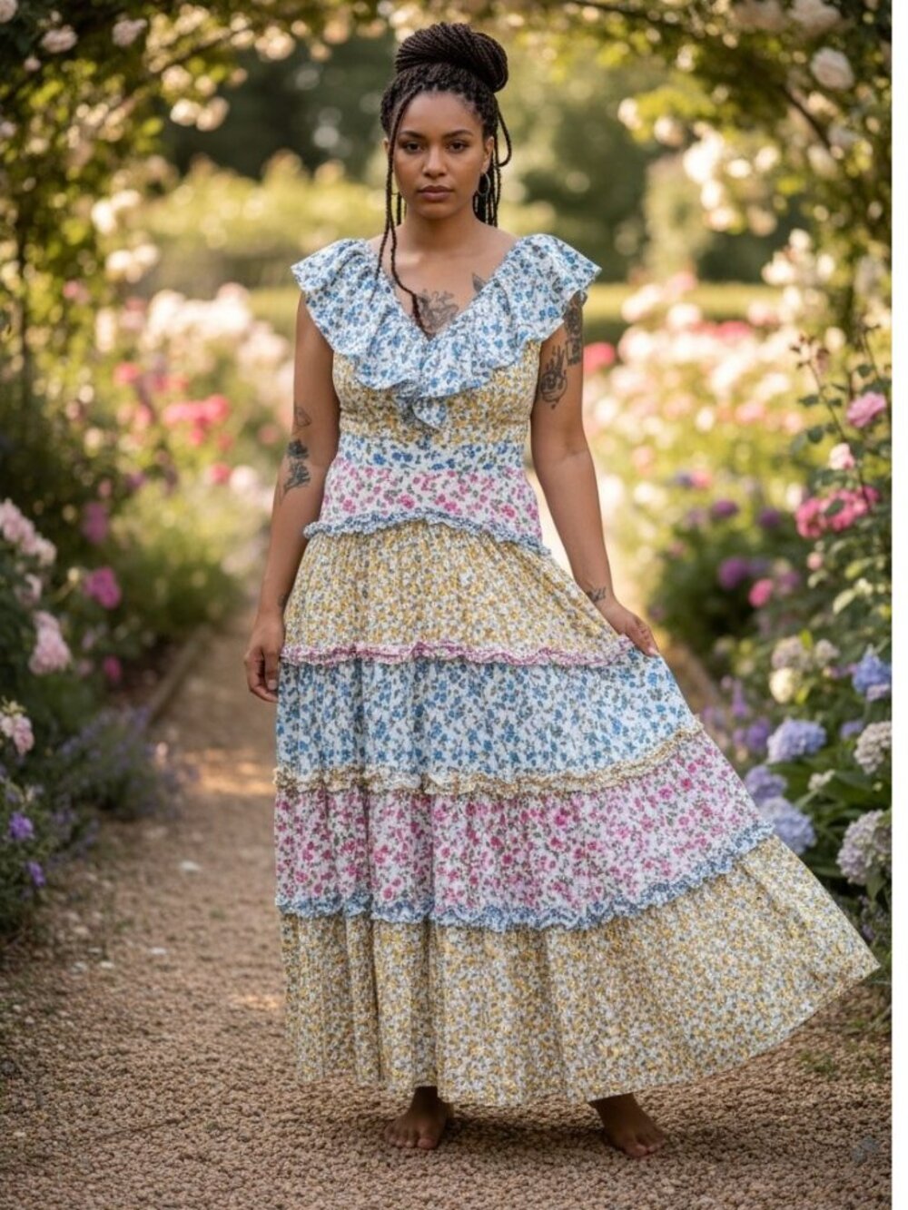 AMARANTE do Brazil Mixed Floral Tiered Maxi Dress Colorful Resort Luxury 6